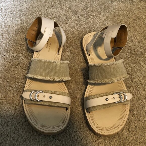 rag & bone “Lara” tan canvas and leather strappy sandals size 37.5 w/box EUC - Picture 3 of 7